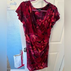 Ralph Lauren Red and Purple Flutter Sleeve Dress